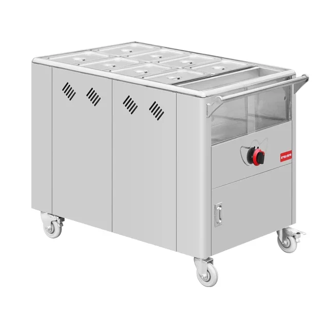 Durable Restaurant Food Service Equipment 8 Pan Porridge Serving Bar Cart Trolley