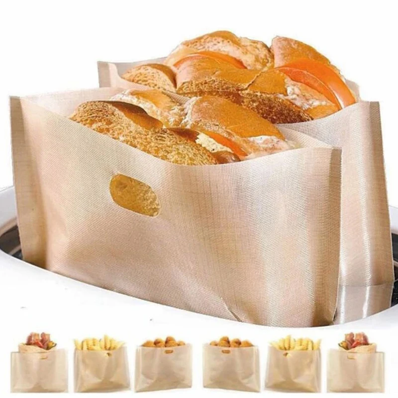 12Pcs Reusable Toaster Bag Non-Stick Bread Baking Bag Sandwich Bags Toast Microwave Heating Pastry Tools 16X18cm