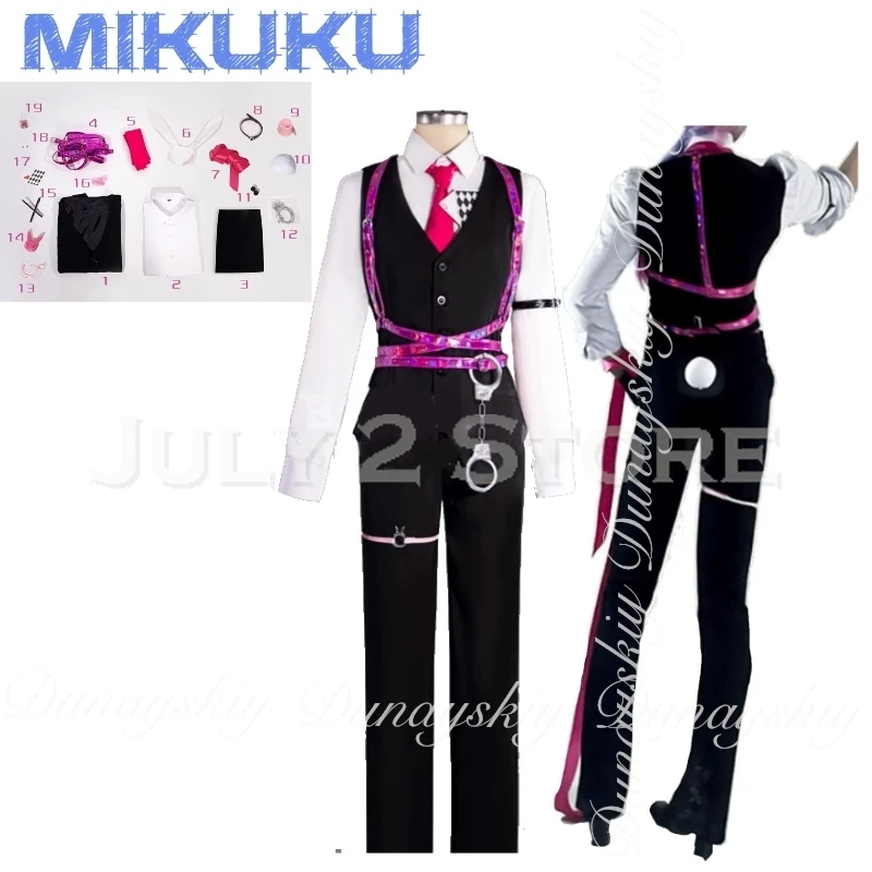 Rabbit Hole Genderswap Anime Mikuo Sex Turns Cosplay With Trailing Blue Pink Wig With Vest Trousers Cosplay Costume Full Of Suit