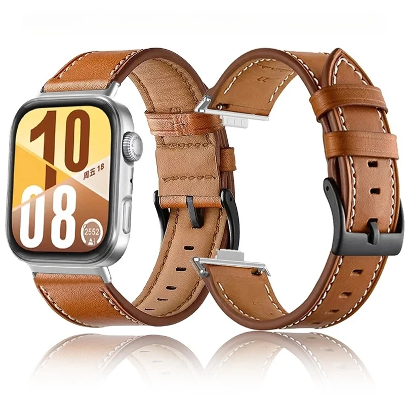 حزام جلدي لخياطة الجلد مناسب لساعة Huawei Watch Fit 3/4/4 Pro بدون فجوة حزام ساعة قابل للتنفس