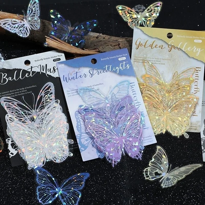 20pcs Shell light and shadow butterfly hollow lace retro material paper journal DIY materials scrapbook decorations