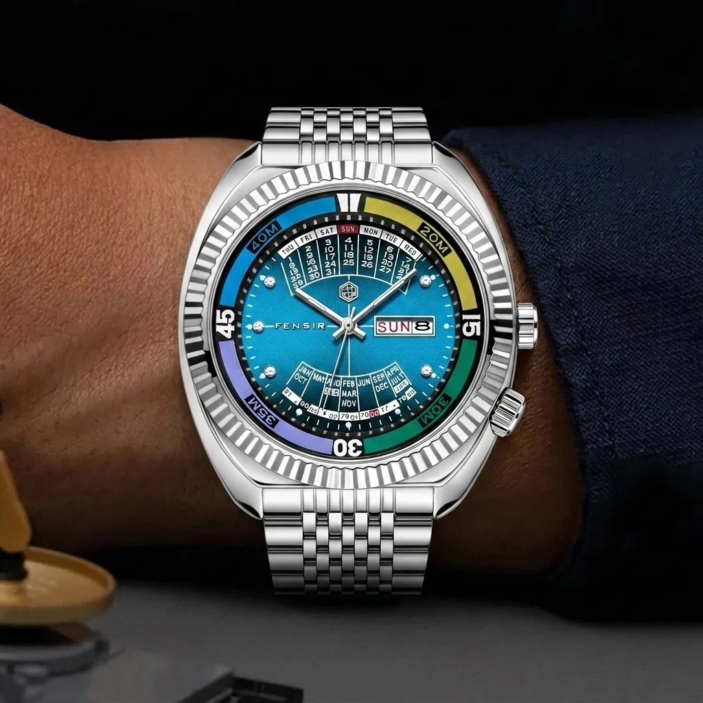 Top Classic Skeleton or Sealed Bottom Dual Business Quartz Men Watch Casual Dual Calendar Steel Men Watch Creative Clock Relogio