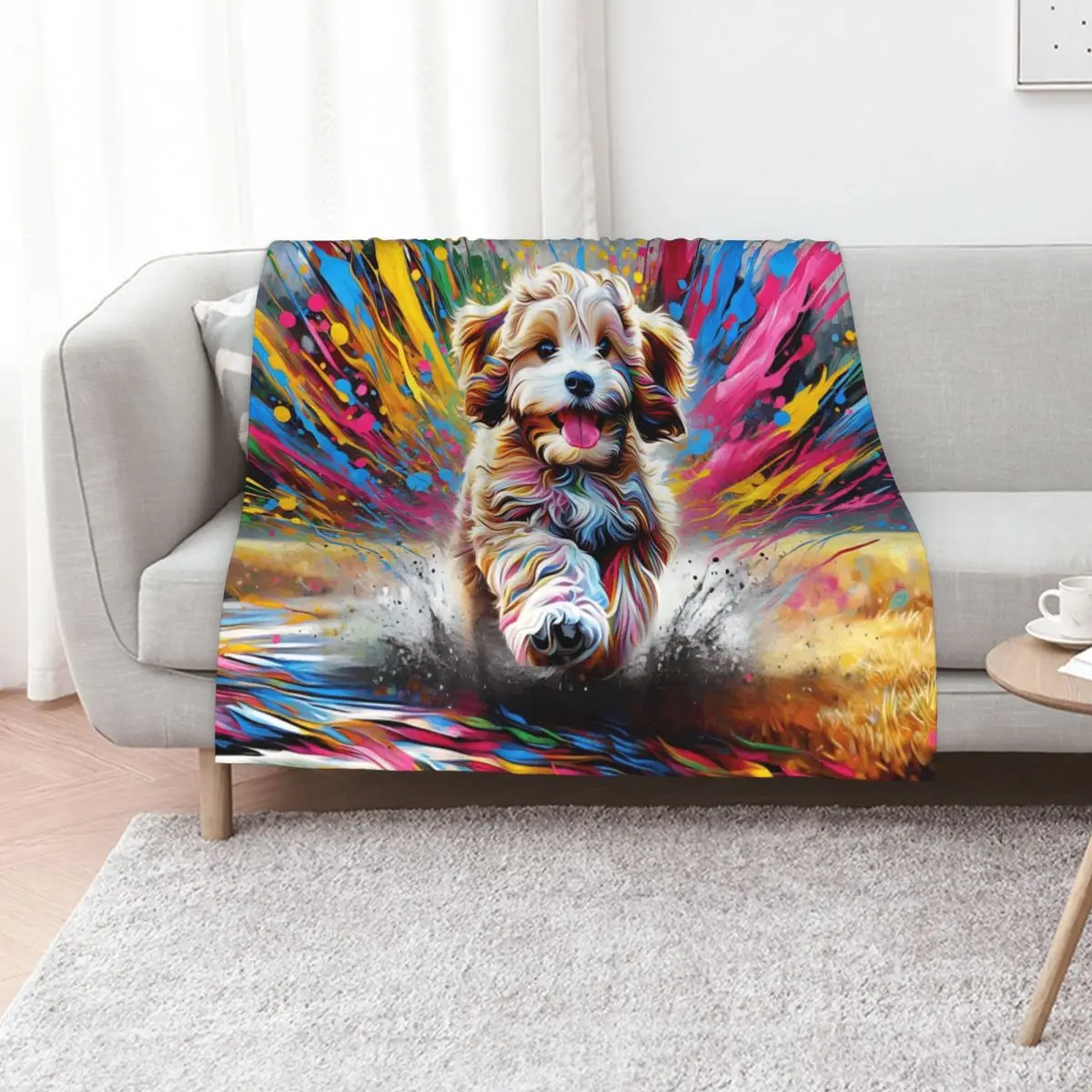 

Cavapoo Dog Portrait Acrylic Art Print Pet Portrait Gifts for Dog Lovers Throw Blanket Sofa Throw funny gift Blankets