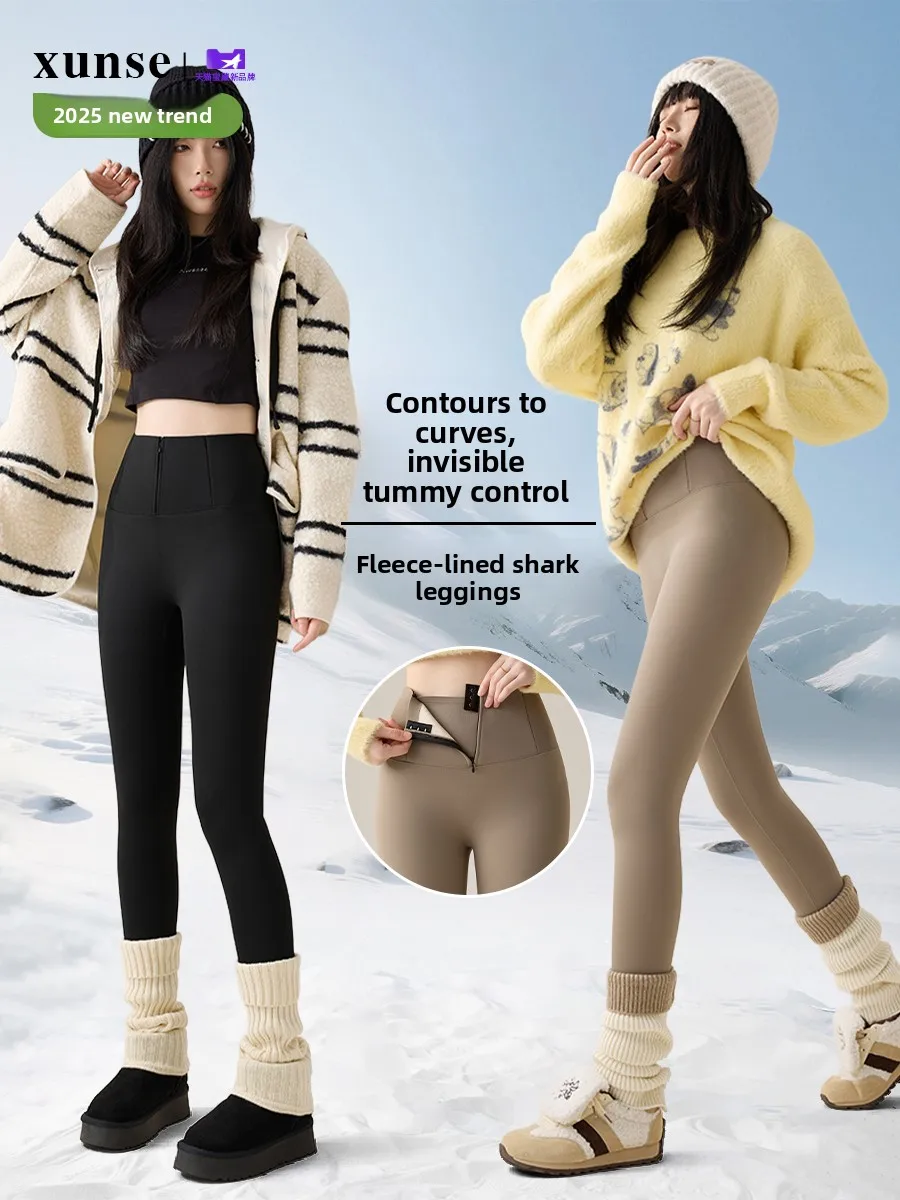 

Брюки для йоги Thiened Fce из овчины с высокой талией, женская осенне-зимняя верхняя одежда, теплые базовые многослойные брюки Brued Thin Fce