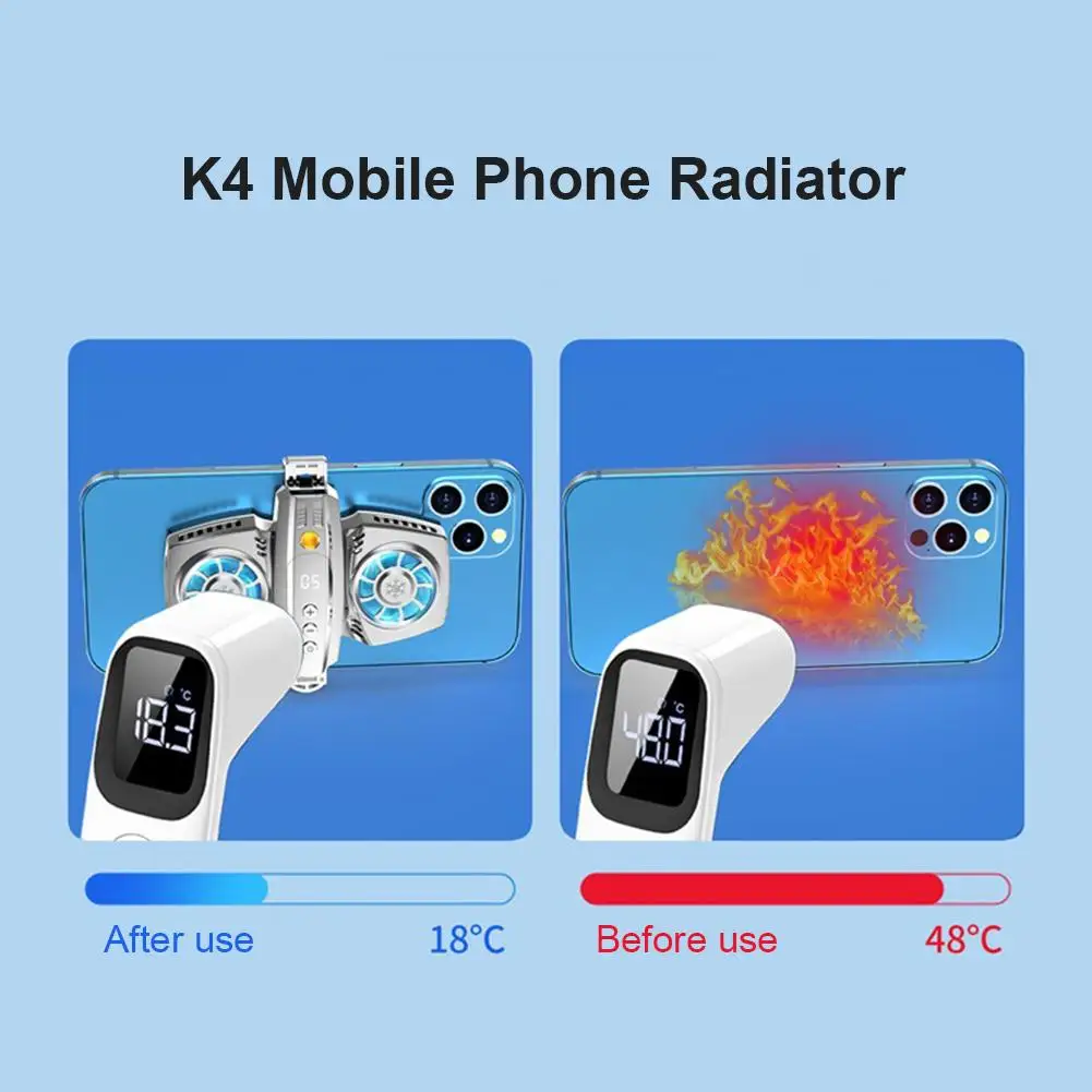 K4 Radiator pendingin ponsel, kipas tampilan suhu pendingin ganda Radiator cocok untuk ponsel pintar