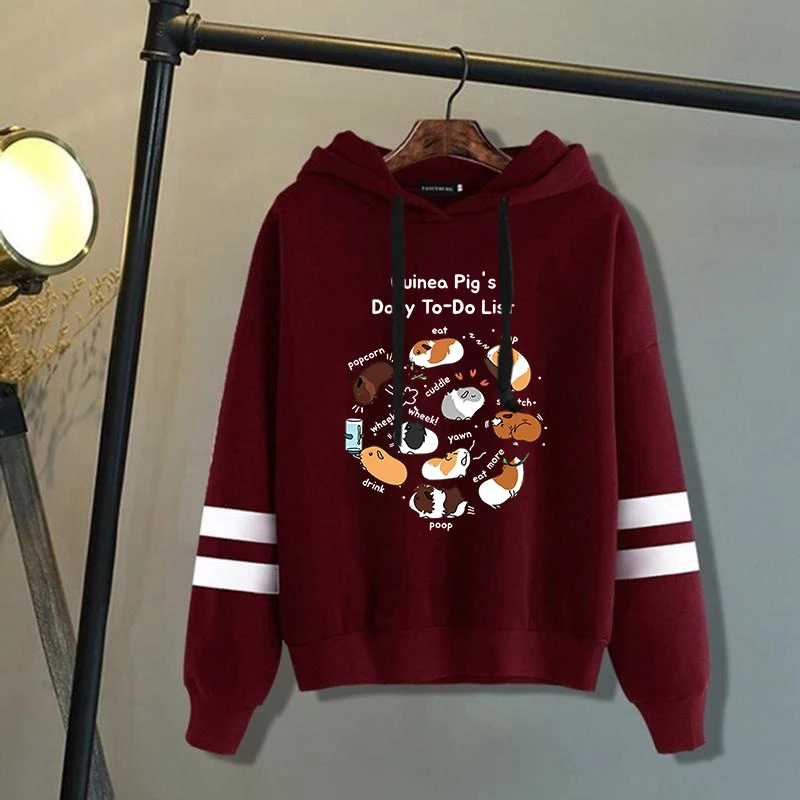 New Women/Mens Hoodies Guinea Pig Daily To Do List Print Hoodies Sweatshirt Y2k Casual Streetwear Stripe Clothes Plus Size Tops