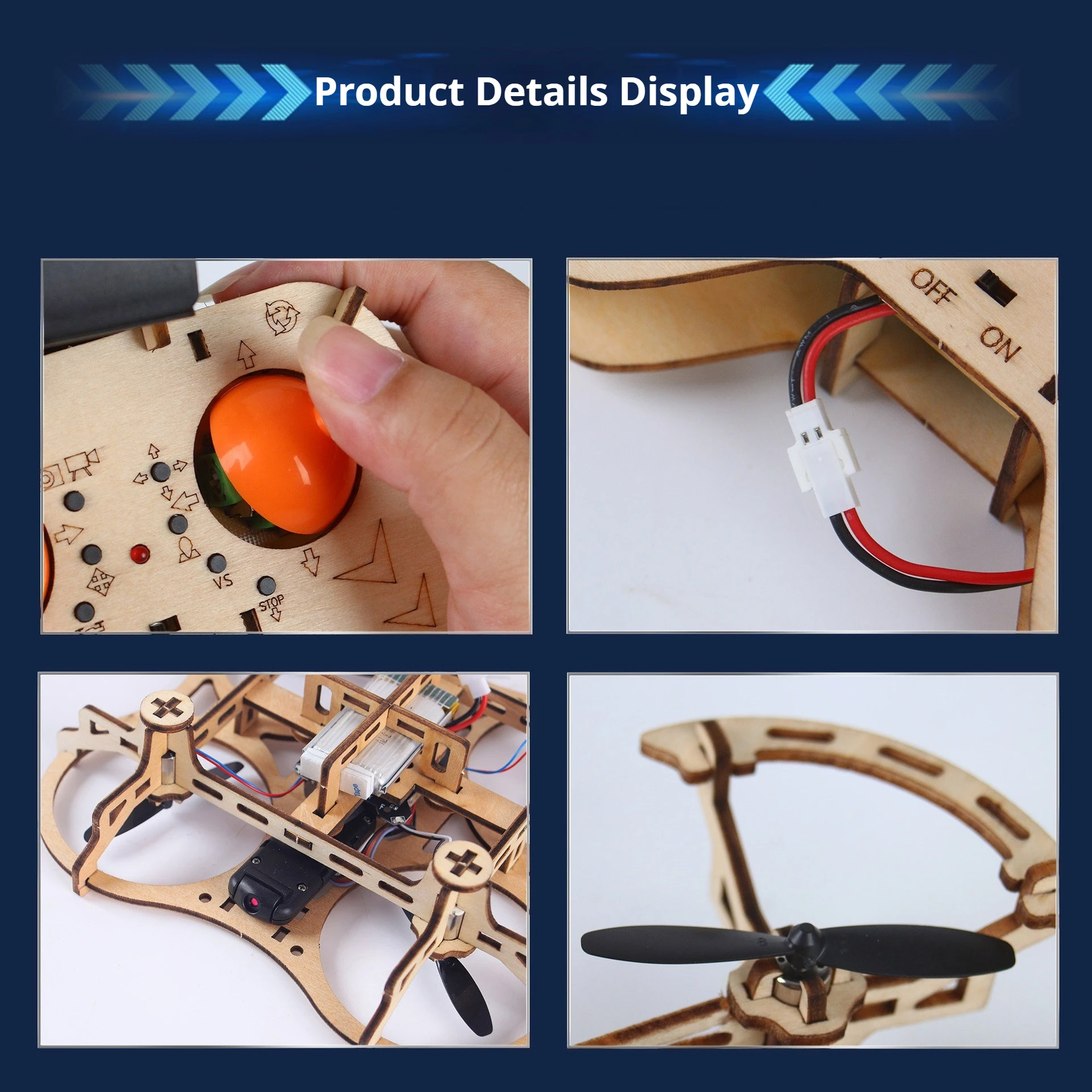 木製組み立てDIY 4軸ドローン 子供用リモコン飛行機 RC 2.4G おもちゃ
