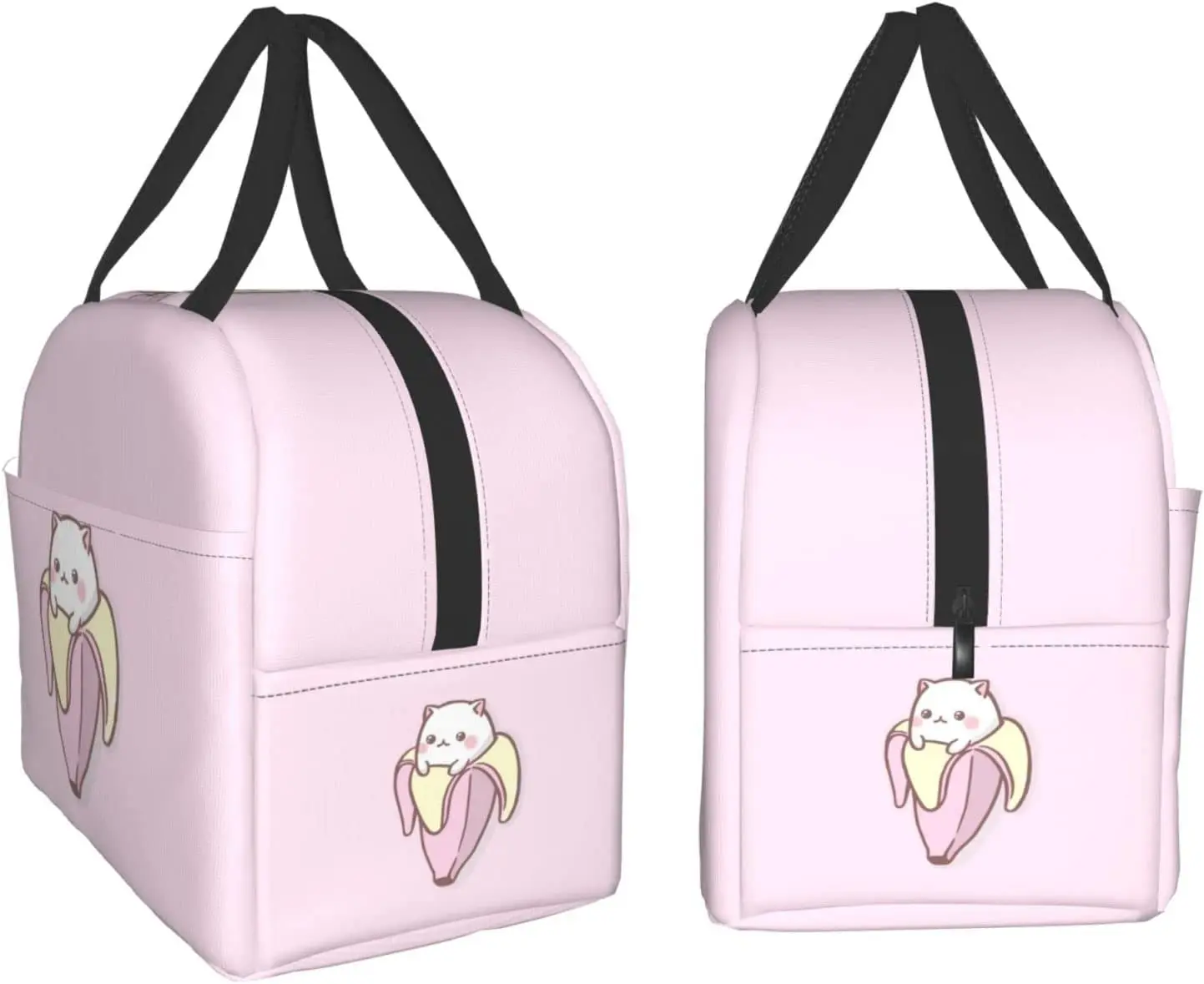 Pink Kawaii Cat Reusable Portable Thermal Lunch Box Insulated Travel Bag Lunch Bag Small Picnic Tote Snack Bag Food Container