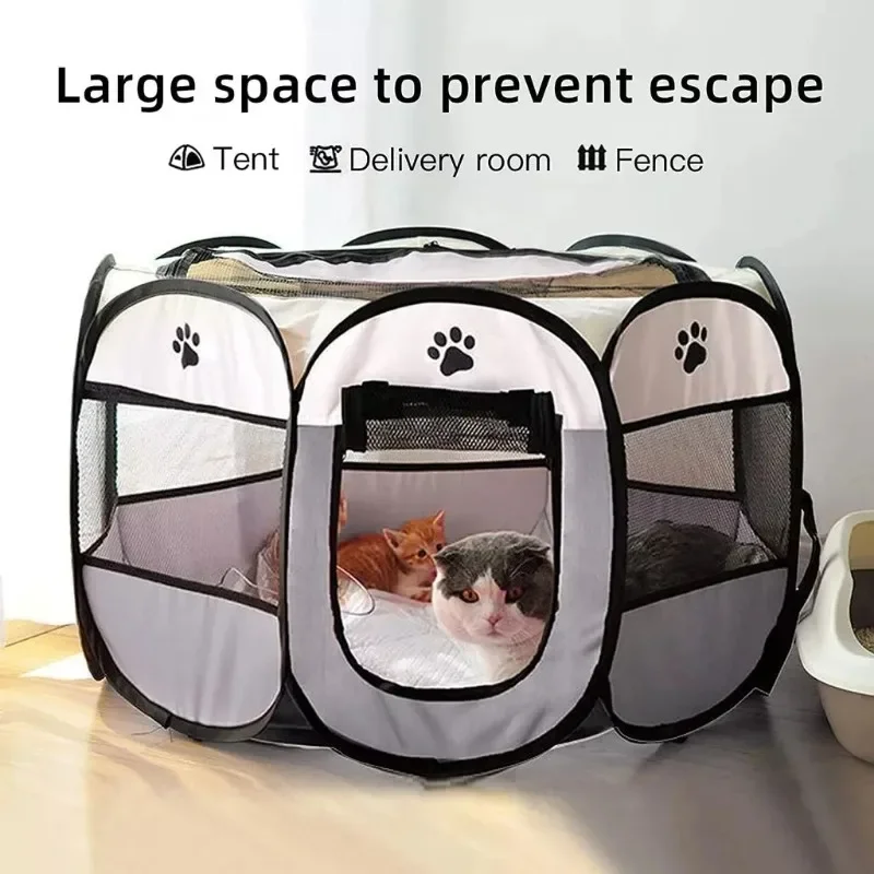 Foldable Pet Tent Octagonal Cat Dog House Portable Outdoor Travel Pet Tent Waterproof and Scratch Resistant Cat and Dog Kennel