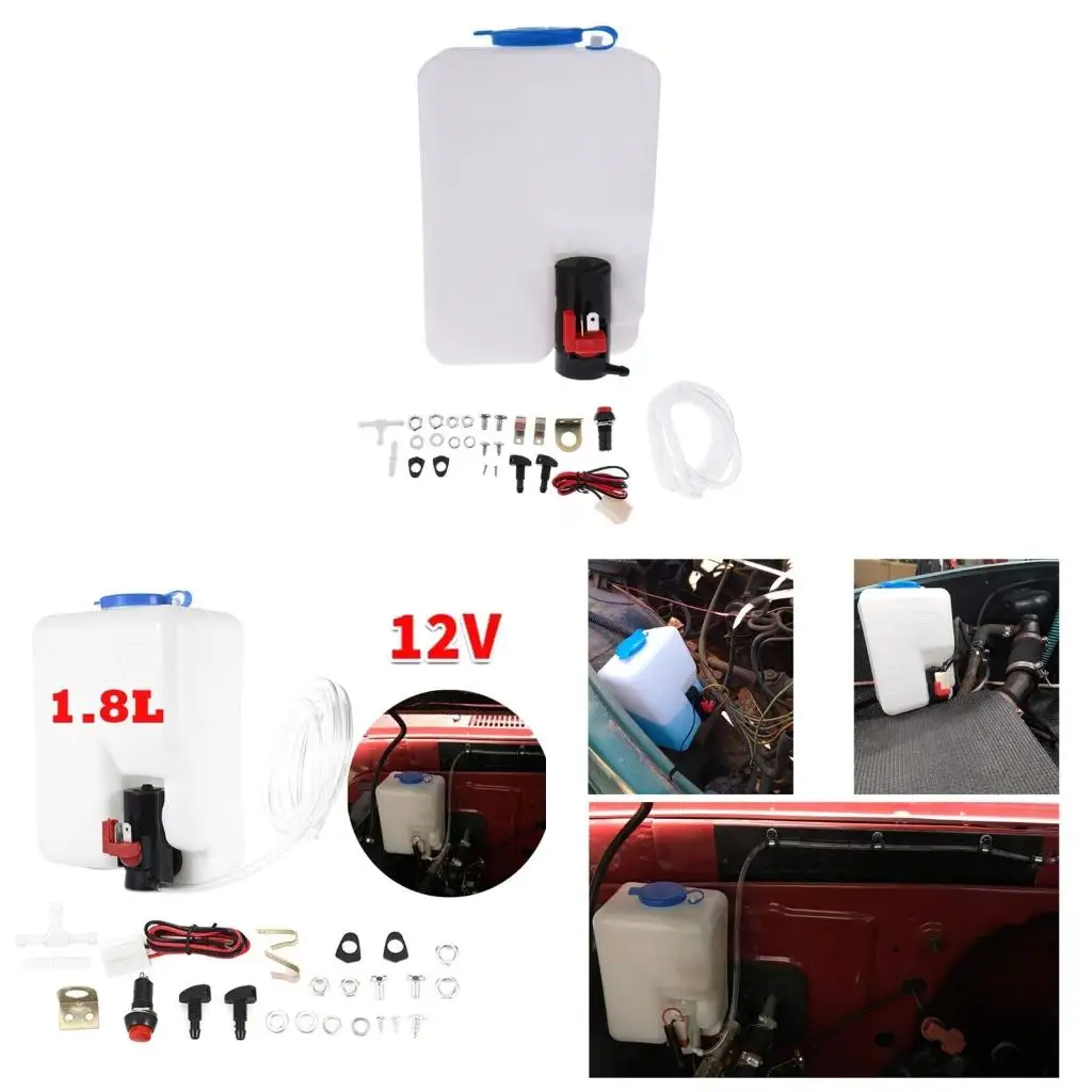 

Car Windshield Washer Bottle 12V Auto Accessories with Jets Wiring Water Hose Replacement Windshield
