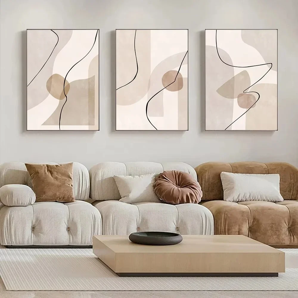 2026 Abstract Geometry Bohemian Beige Line Wall Art Canvas Painting Modern Posters and Prints Living Room Interior Decoration 