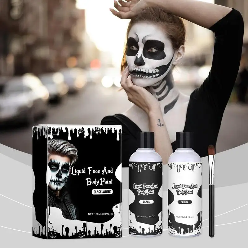 120ml/2pcs Halloween Face And Body Paint Quick Drying Washable Foundation Makeup Corpse Bride Makeup For Halloween Cosplay