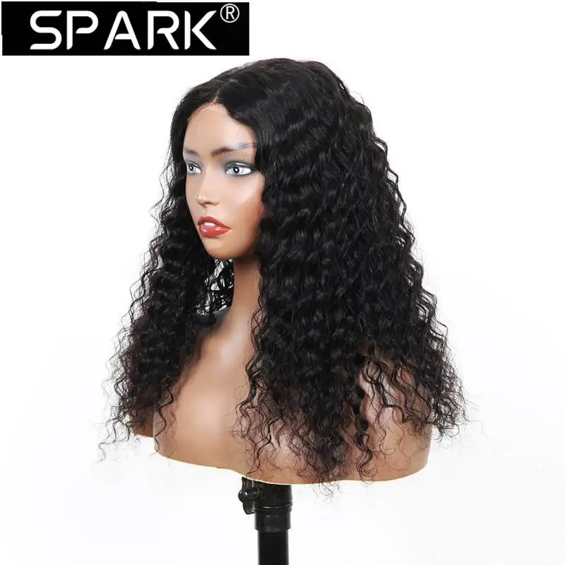 SPARK-Onda Profunda Bob Peruca, Cabelo Humano Brasileiro, Peruca Curta Encaracolada, Encerramento Glueless Lace, Pré Arrancado, 180 Densidade, 4x6 4x4