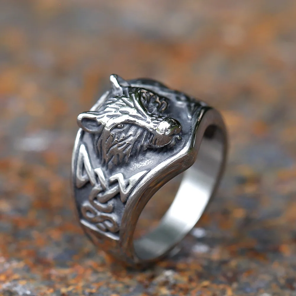 Anillo de cabeza de Lobo vikingo de acero inoxidable 316L para hombres y mujeres, joyería de animales de serpiente, Punk, Unisex, envío gratis, nueva moda, 2023