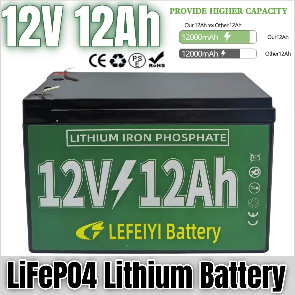 

100% New 12V 12AH LiFePo4 Battery Pack Rechargeable Battery for Electric Portable Power Solar Energy Storage RV