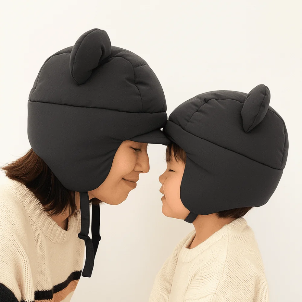 

Cold Protection Down Cotton Bomber Hat Parent-Unisex Balaclava Pullover Cap Ear Protection Ear-flapped Hat Riding and Skiing