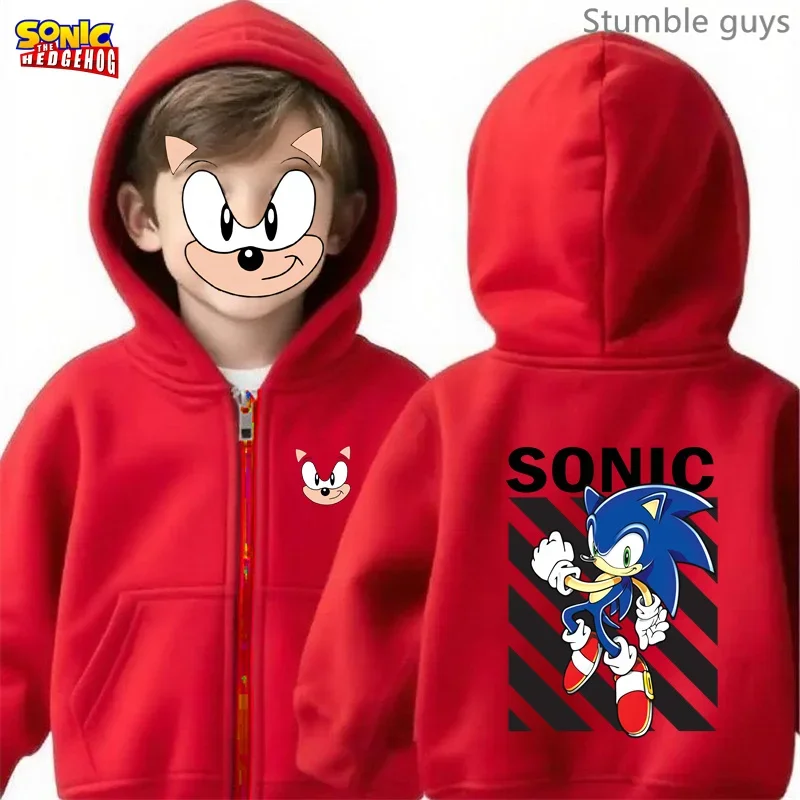 سونيك كيدز أنيمي الرمز البريدي هوديي ربيع الخريف الفتيان ملابس الفتيات ملابس رياضية دافئة لباس غير رسمي