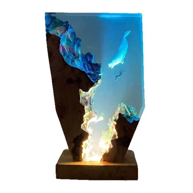 

Dolphin Diver Theme, Night Lights Deep Sea Exploration Resin Wood Lights Scuba Diving