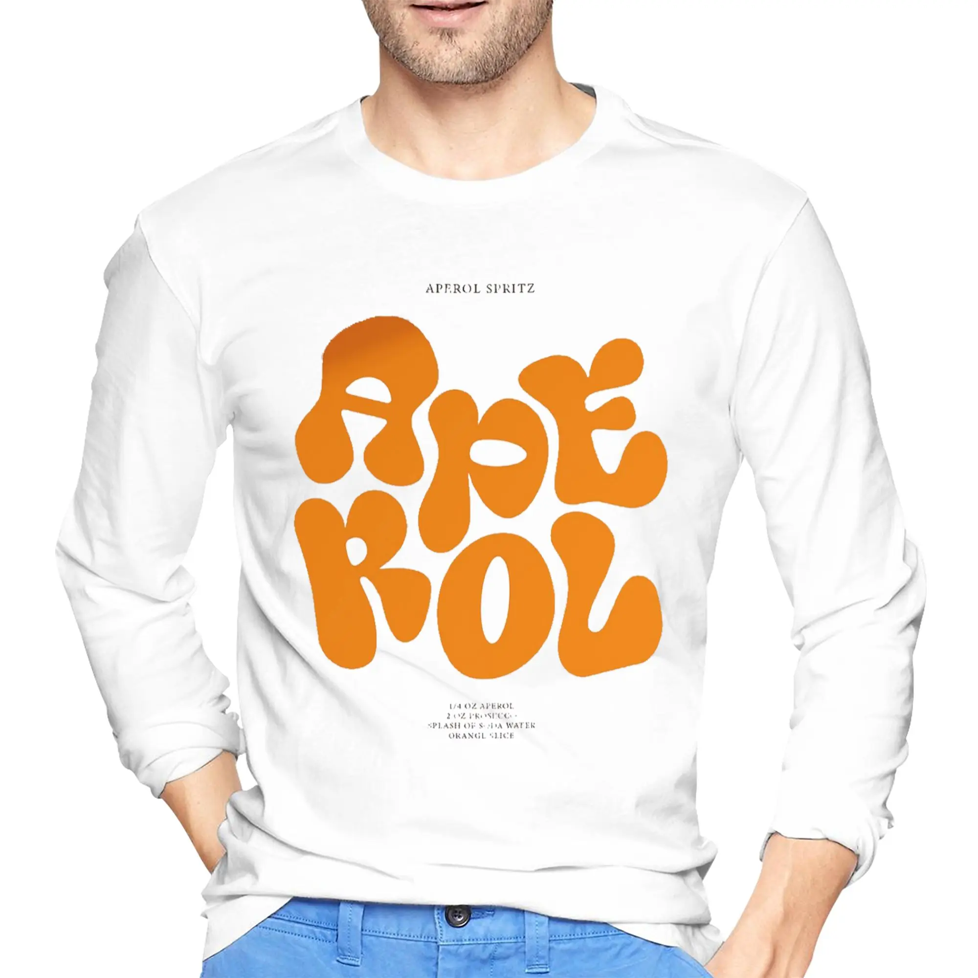 

Aperol Spritz Мужская футболка с длинными рукавами Повседневные футболки с круглым вырезом Весенние и осенние мужские топы