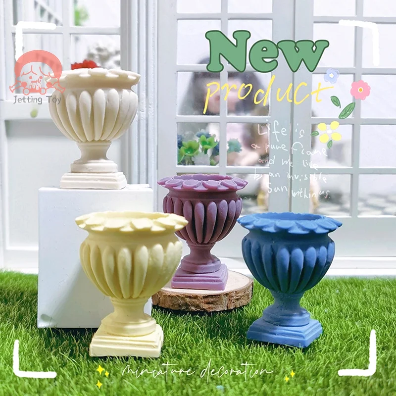 1:12 Dollhouse Miniature Flowerpot Roman Column Mini Flower Column Flower Pots Outdoor Garden Potted Plants Model Decor Toy