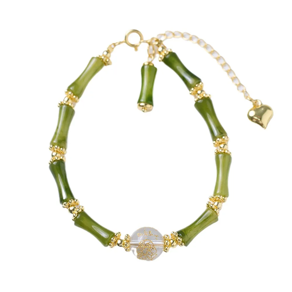 Neo Chinese Style Bamboo Joint Agate Heart Sutra Crystal Bracelet Minimalist Guofeng Lucky Couple Jewelry Fashion Accessory