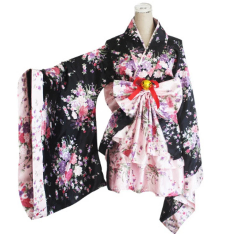 Kimono Traditional Japanese Hanfu with Long Sleeves Anime Women Adult Kids Child Girls Lolita Dress Japanese Cosplay Costume