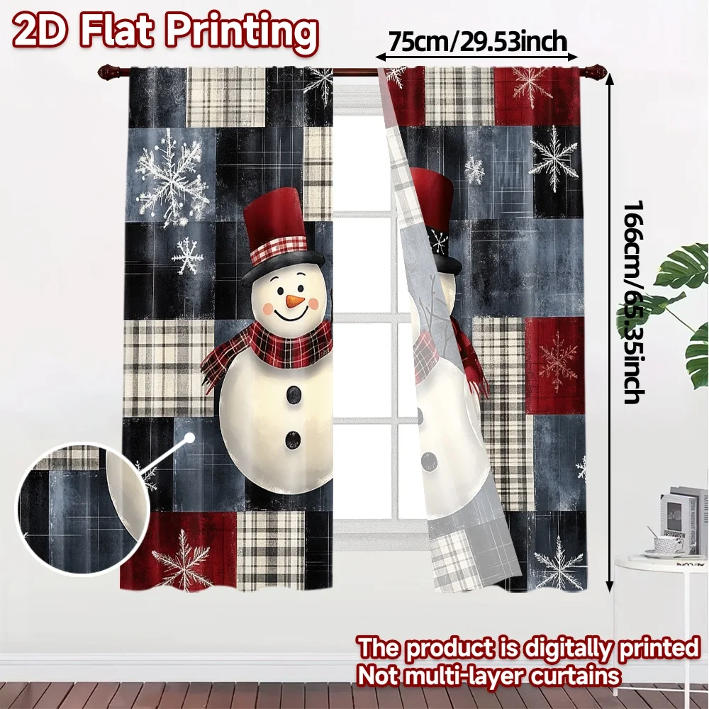 2pcs,Curtains Buffalo Plaid Snowman Family Chic Curtain Chic Versatile Fabric Curtains Decorations For Home Suitable for Bedroom