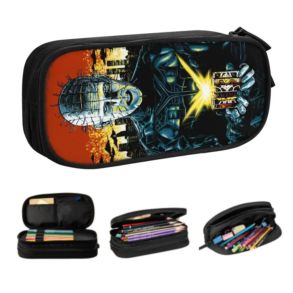 Personalizado hellraiser bonito lápis casos meninas meninos grande capacidade halloween filme de terror lápis bolsa material escolar