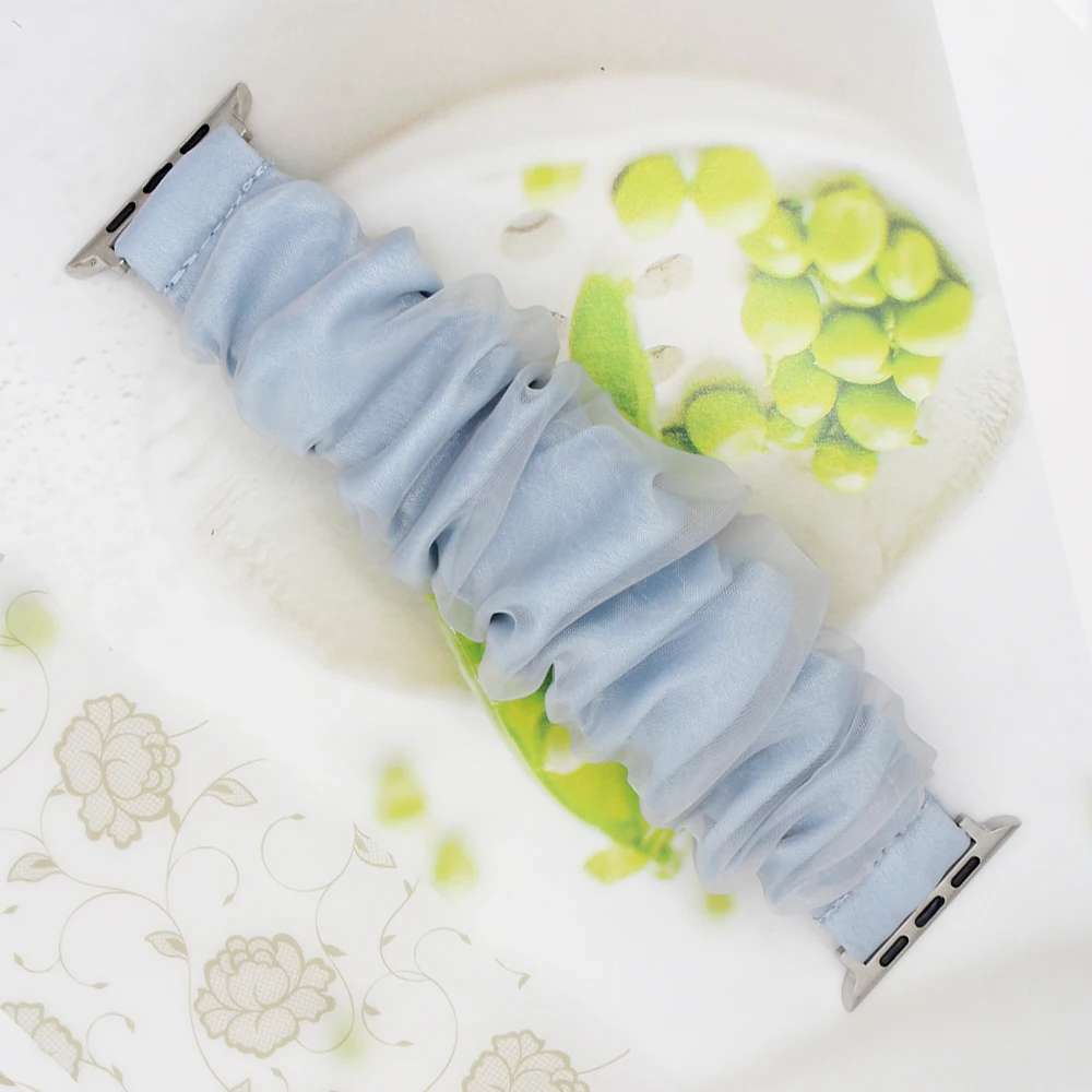 Blue 42mm iWatch 10 Scrunchies Elastic Band for Apple Watch Band Series 9 8 7 6 5 4 3 Bracelet Elastic Watchband 41mm 38mm 46mm