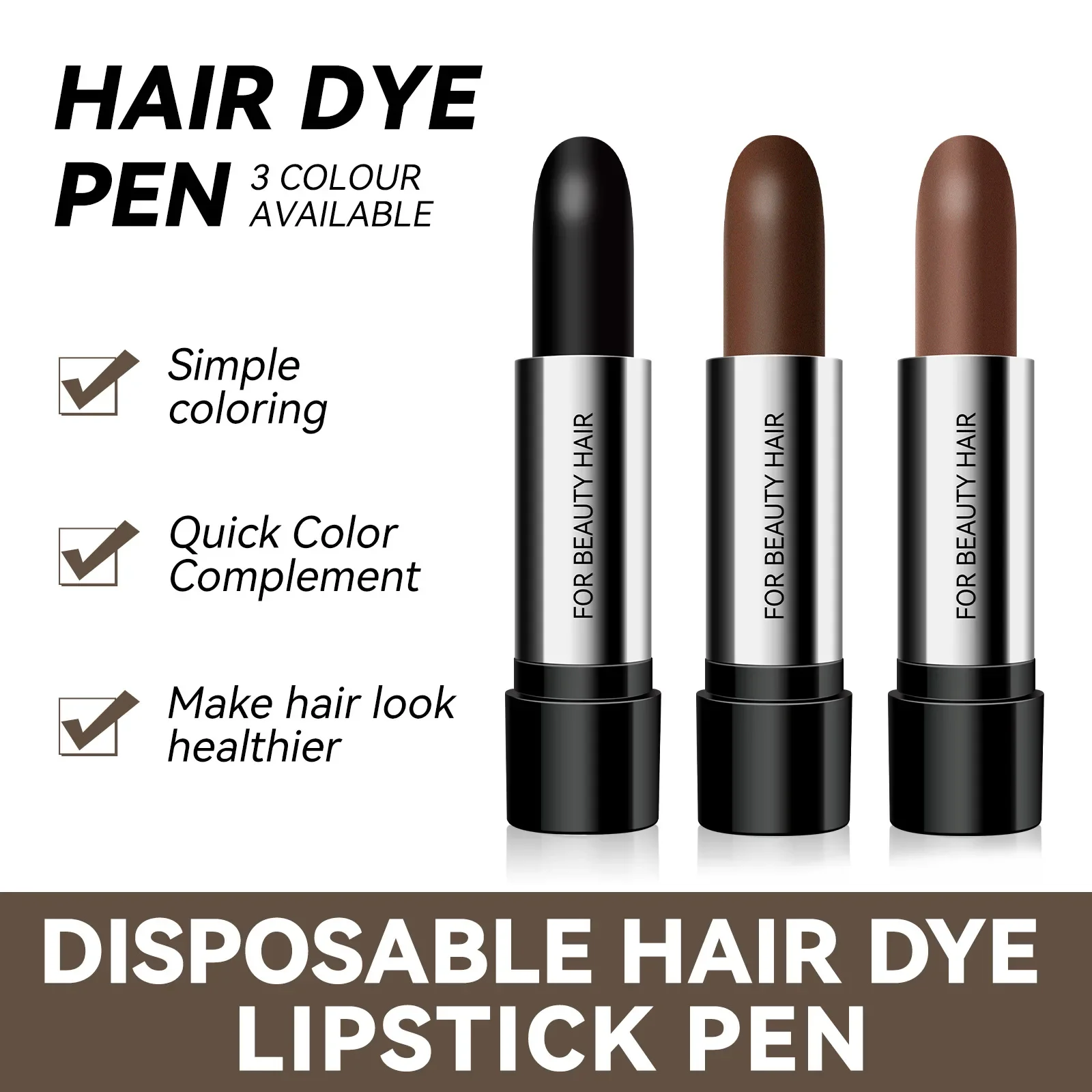 Penna temporanea monouso per tinture per capelli per coprire i capelli bianchi, tintura temporanea nera per capelli grigi istantanei, cosmetici in stick