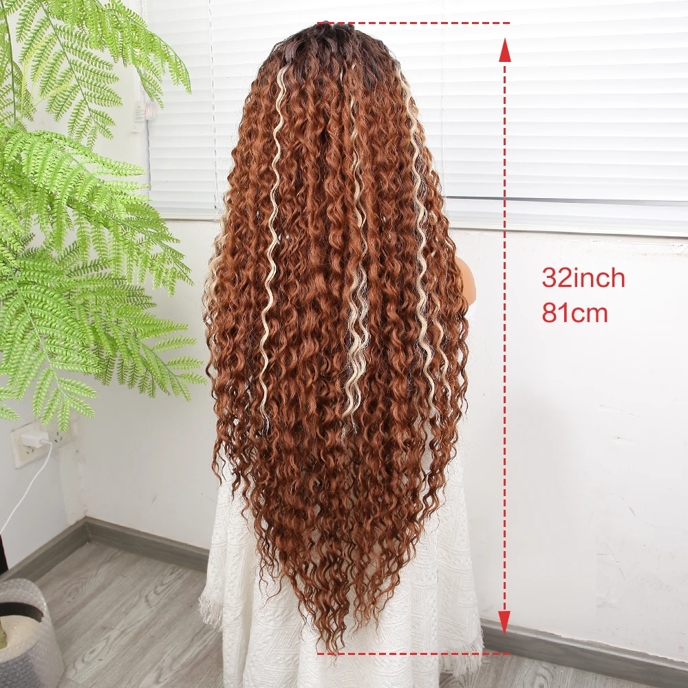 180 Density Synthetic Wig 13*4.5 Lace Front Wigs 32inch  Long Curly brown For Black Women Heat Resistant