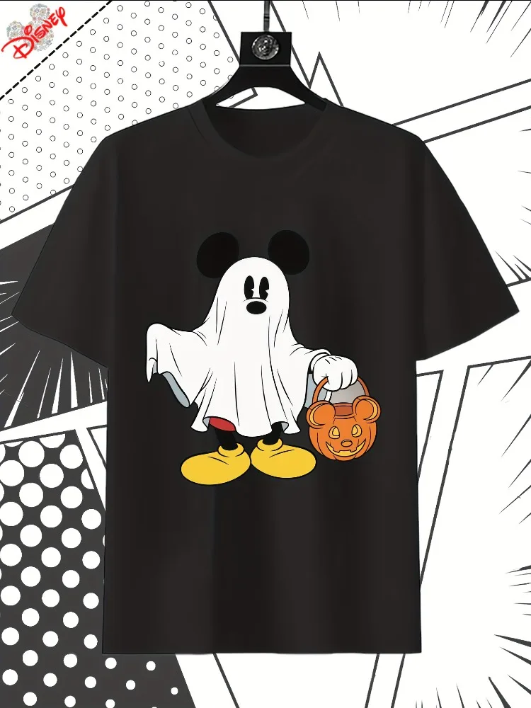 T-Shirt Disney Mickey et Minnie Mouse pour femmes, coupe ample, décontracté, manches courtes, col rond, Jack-o'-Lantern, chemise imprimée panier