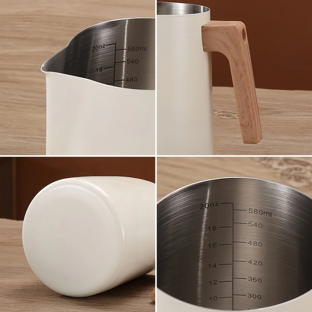 Coffee Milk Frothing Pitcher Jug 304 Stainless Steel Precision Scale Anti-scald Wood Grain Handle Professional Coffee Utensils - view 6