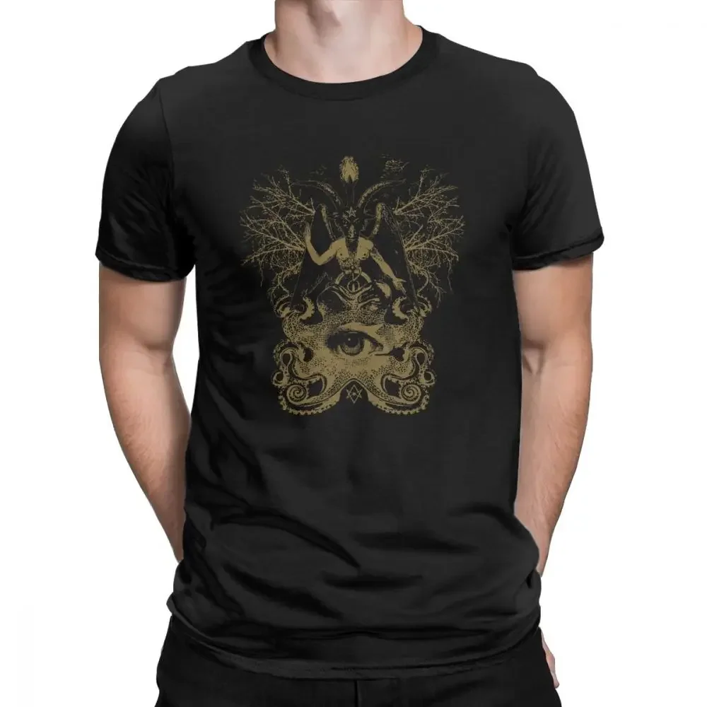 Vintage Baphomet T-Shirts Men Cotton Tops & Tees Demon Occult Witchcraft TShirt Pagan Short Sleeve man Clothing Summer