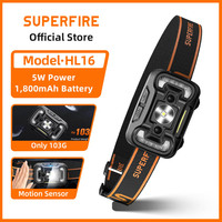 SUPERFIRE HL16 Portable Sensor LED Headlamp Rechargeable COB Headlight 5 Modes Fishing Outdoor Camping Fishing Waterproof Light