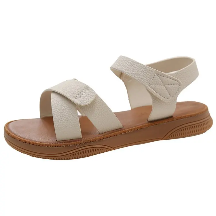 

Women's casual soft-soled flat sandals for students, open toe and crossover Velcro
