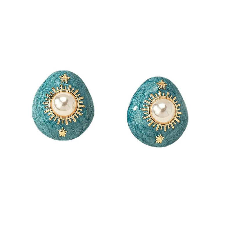 Metal Enamel Imitation Pearl Post Earrings For Women Vintage New Designed Styles Fashion Jewelry Fancy Party Accessories 2023379