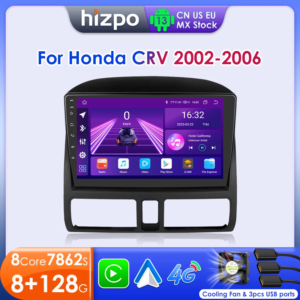 Hizpo AI Voice Radio For Honda CR-V CRV 2 2002 - 2006 Stereo Head Unit Android Auto Car Multimedia Video Player Carplay GPS 2din