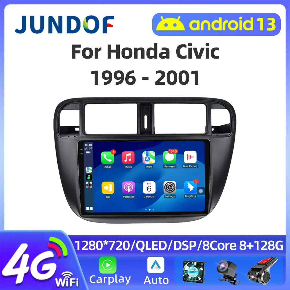 2 din Android 13 Car Radio Multimedia Vedio Player For Honda Civic 1996-2001 Autoradio GPS CarPlay Stereo Tape Recorder 4G DVD