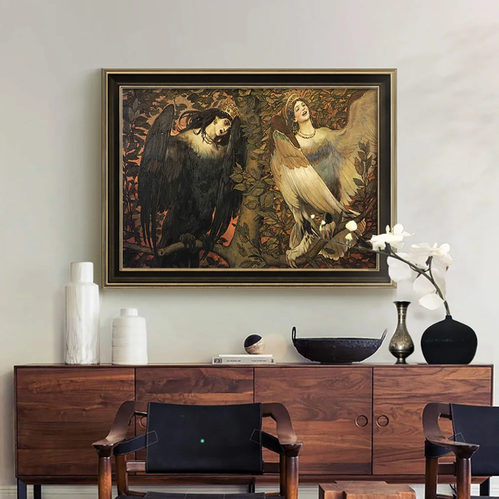 Viktor Vasnetsov Print Art Poster Sirin And Alkonost The Birds Of Joy And Sorrow Canvas Painting Fantasy Wall Stickers Decor