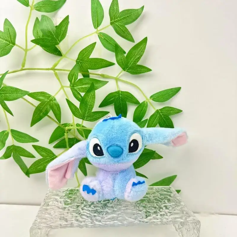 かわいい12cmのスティッチペンダントキーホルダー、レインボー絞り染めぬいぐるみおもちゃペンダント、ディズニークリエイティブキュートドーパミン人形、女の子バッグ、車ギフト