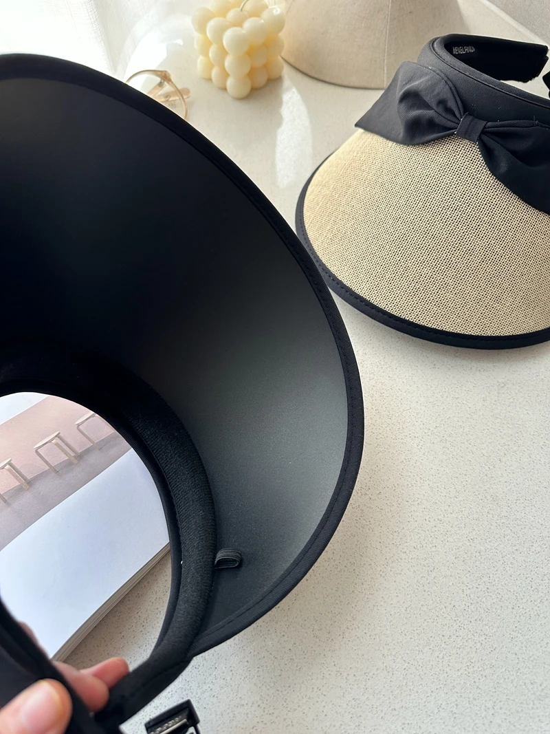 New Summer Women Empty Top Casual Sun Visor Caps Straw Hats Outdoor Travel Beach Girl Big Brim Bow Baseball Cap 6