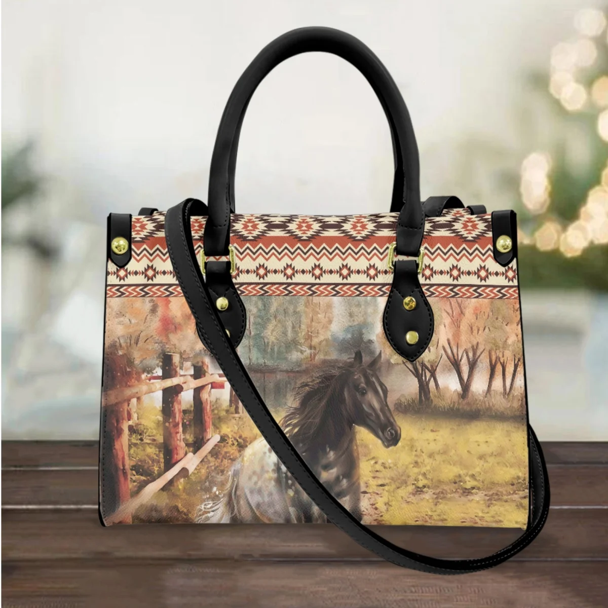 

FORUDESIGNS 3D Horse Printing Handbag Ladies Retro Ethnic Style Tote Bags Long Shoulder Strap Messenger Bag Luxury Commuting