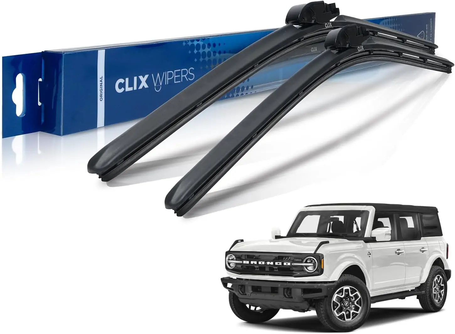 

For Ford Bronco (18"/18") OG Original Windshield , All-Weather Replacement Wipers - Complete Front Set of 2, Includes Quick Conn