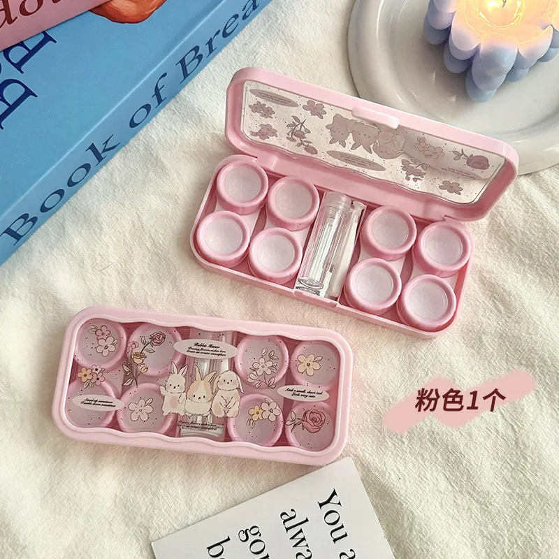

Cute Cartoon Rabbit Contact Lens Case with Mirror, INS Style Portable 4 Pairs Contact Lenses Storage Box, Travel Companion Soaki