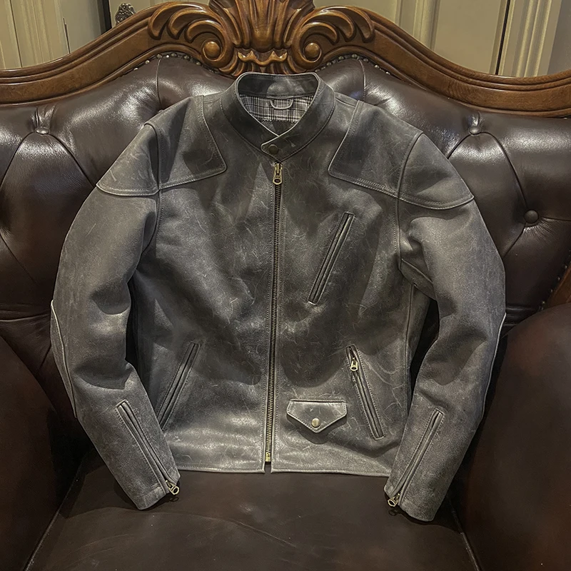 

Venom Imported Cracked Cowhide Antique Old Layer Cowhide Leather Men's Fashion Motorcycle Jacket Slim Vintage