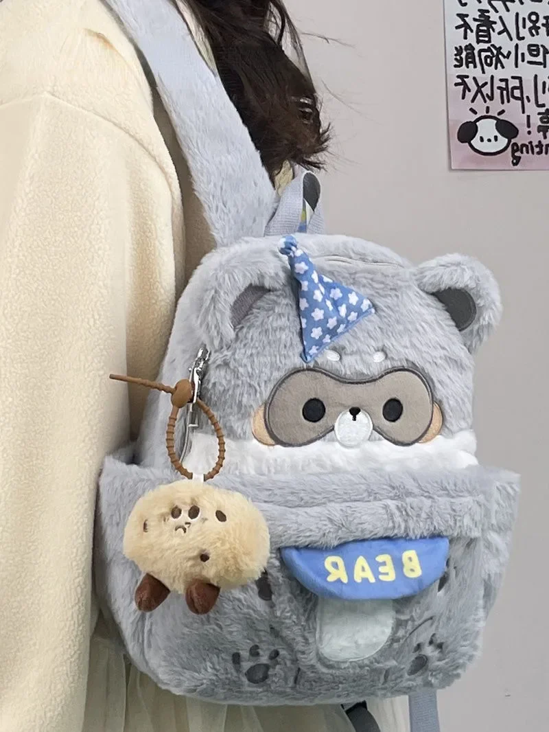 Mochila BOMO de oso de peluche para mujer, mochilas japonesas Kawaii para mujer, mochilas de moda lindas, informales, versátiles y colegializadas