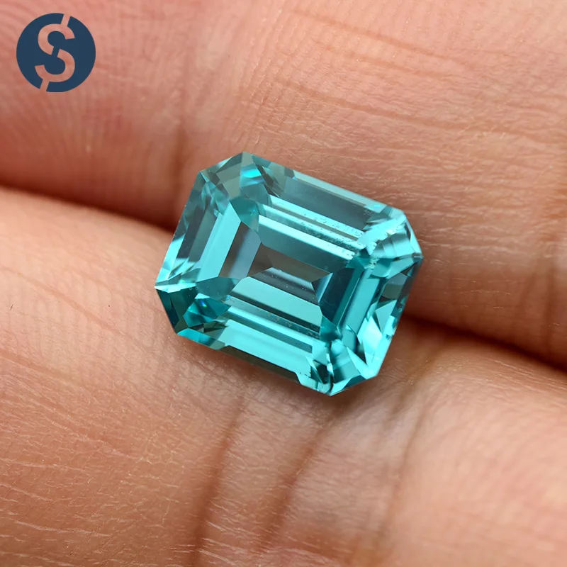 

Neon Blue Lab Grown Paraiba Gemstone Emerald Cut Lab Created Sapphire Precious Stone with AGL Certificate