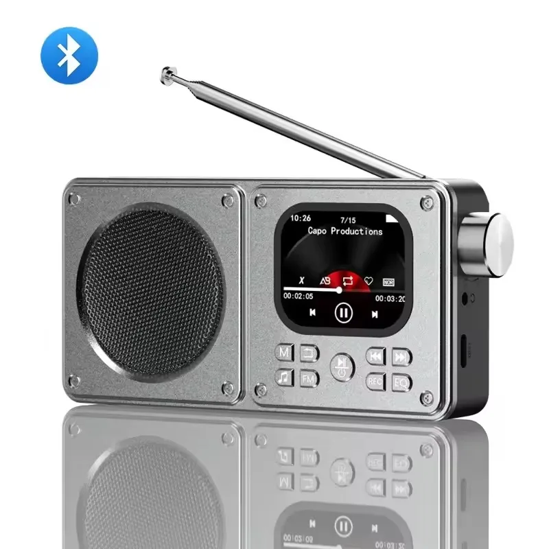 Portable FM Radio with Bluetooth | MP3 Player, LCD Screen Clock & Lyrics Display (16/32/64GB)