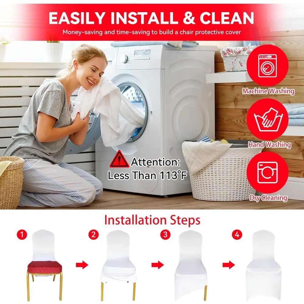 50 عبوة من أغطية الكراسي البيضاء المطاطية - أغطية ألياف لدنة من البوليستر عالي الجودة لحفلات الزفاف والحفلات والولائم وحفلات الطعام